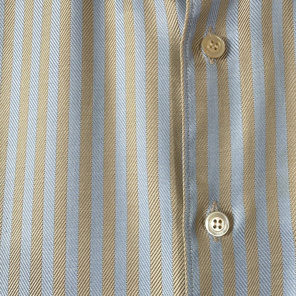 Ermenegildo Zenga Button Down Shirt Size XXL Light Blue Tan Stripe EUC - Picture 4 of 11